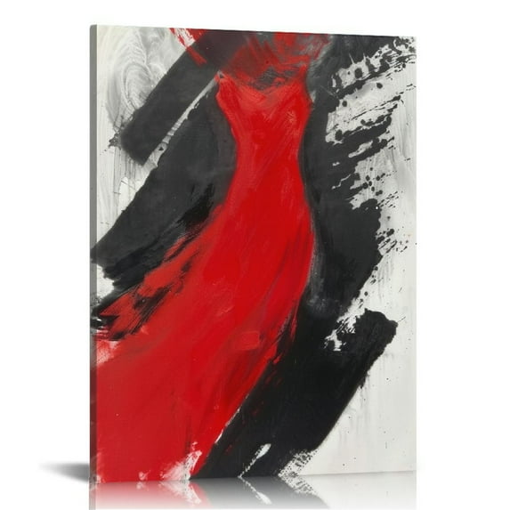 Nawypu Red Abstract Canvas Wall Art: Modern Minimalist Black and White Picture Painting Print Poster for Living Room Bedroom Bathroom Office Home Wall Decor