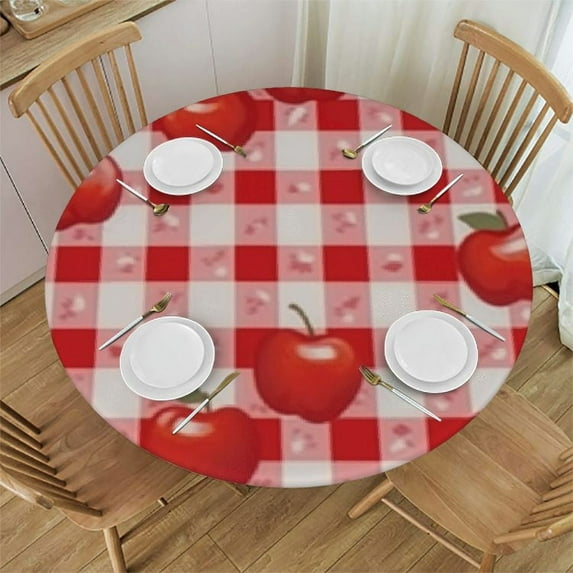 Nawypu Red Apples Buffallo Plaid Round Tablecloth Fresh Fruits Check Circular Table Cloths Cover Washable Polyester Tabletop Runner for Kitchen Party Picnic Dining Decor