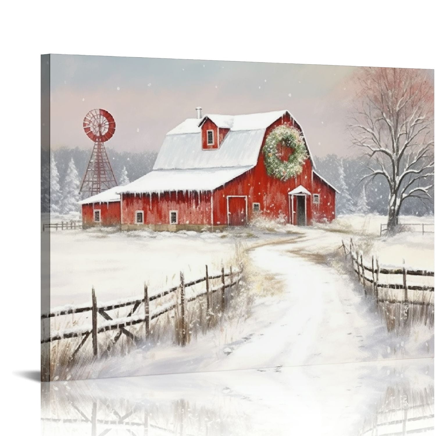 Nawypu Red Barn Canvas Wall Art: Christmas Rustic Red Barn Bathroom ...