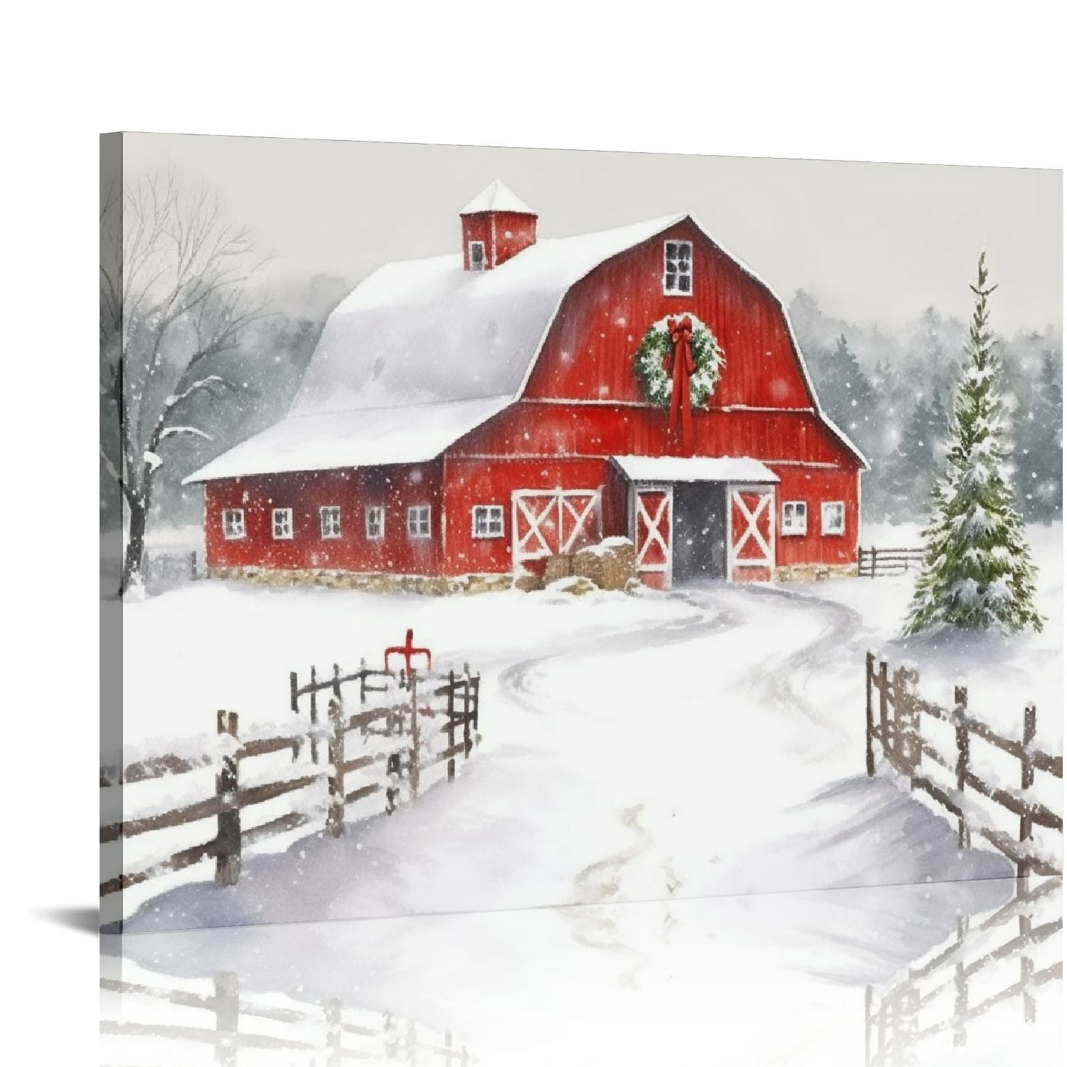 Nawypu Red Barn Canvas Wall Art: Christmas Rustic Red Barn Bathroom ...