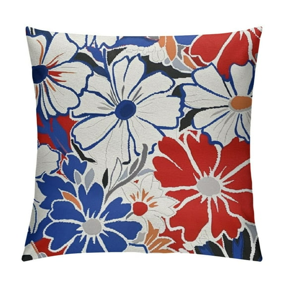 Nawypu  Red Blue White Flowers Pillow Covers 18x18 Summer Sunflower Daisy Decorative Throw Pillow Covers Floral  Square Pillow Case for Home Decor Outdoor Couch