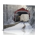 thumbnail image 1 of Nawypu Red Covered Bridge In The Winter; Canvas Wall Art Print, Countryside Artwork, 1 of 4