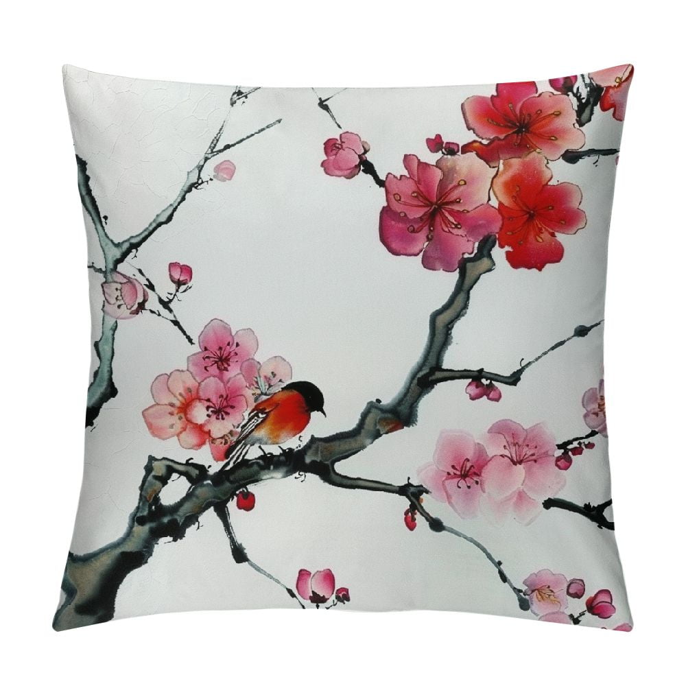 King Size Pillowcase Set Of 2 - Red Cherry Blossom, Super Soft Microfiber, Envelope Closure (20x36 In)