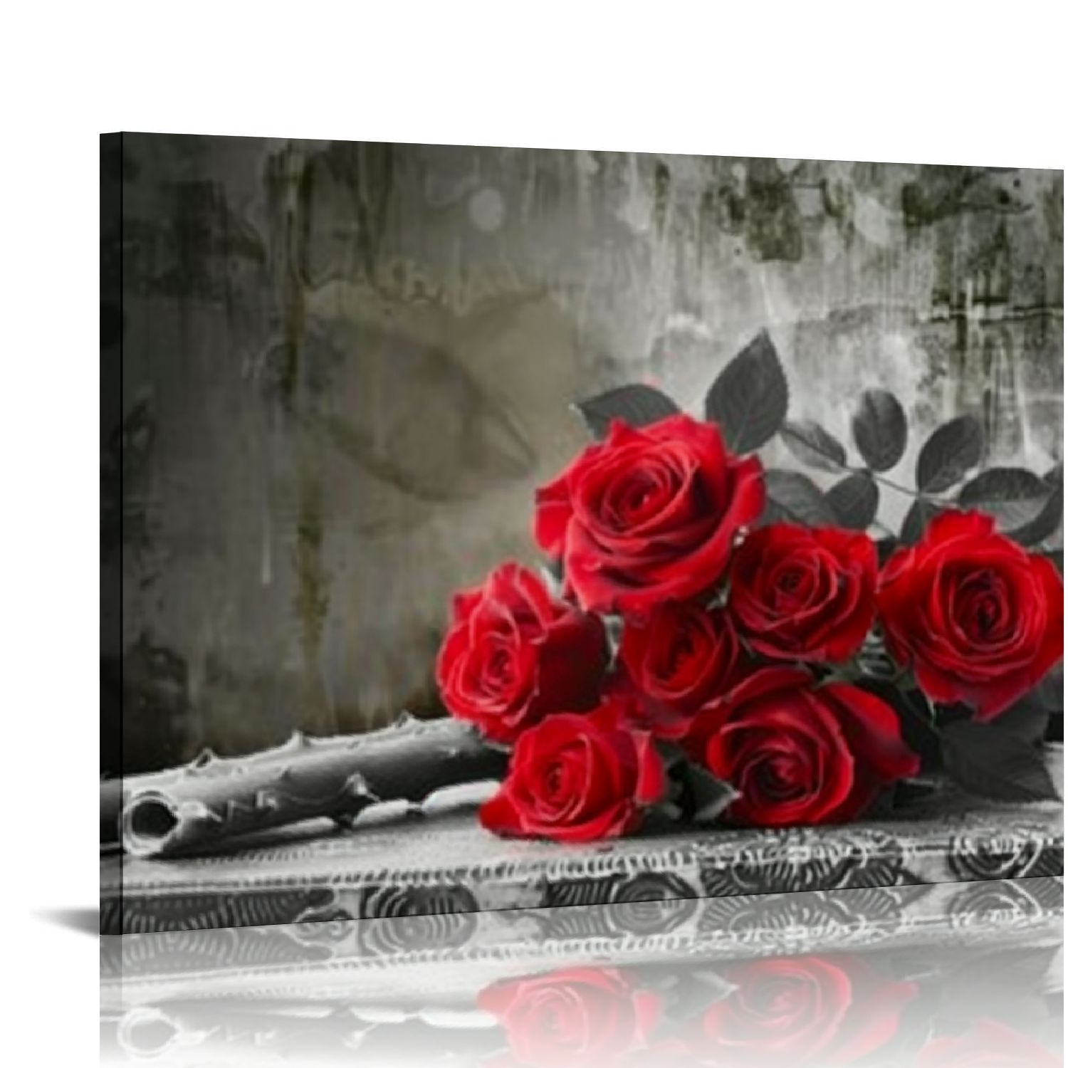 Nawypu Red Rose Flower Picture Decor Wall Art Canvas Print Black and ...