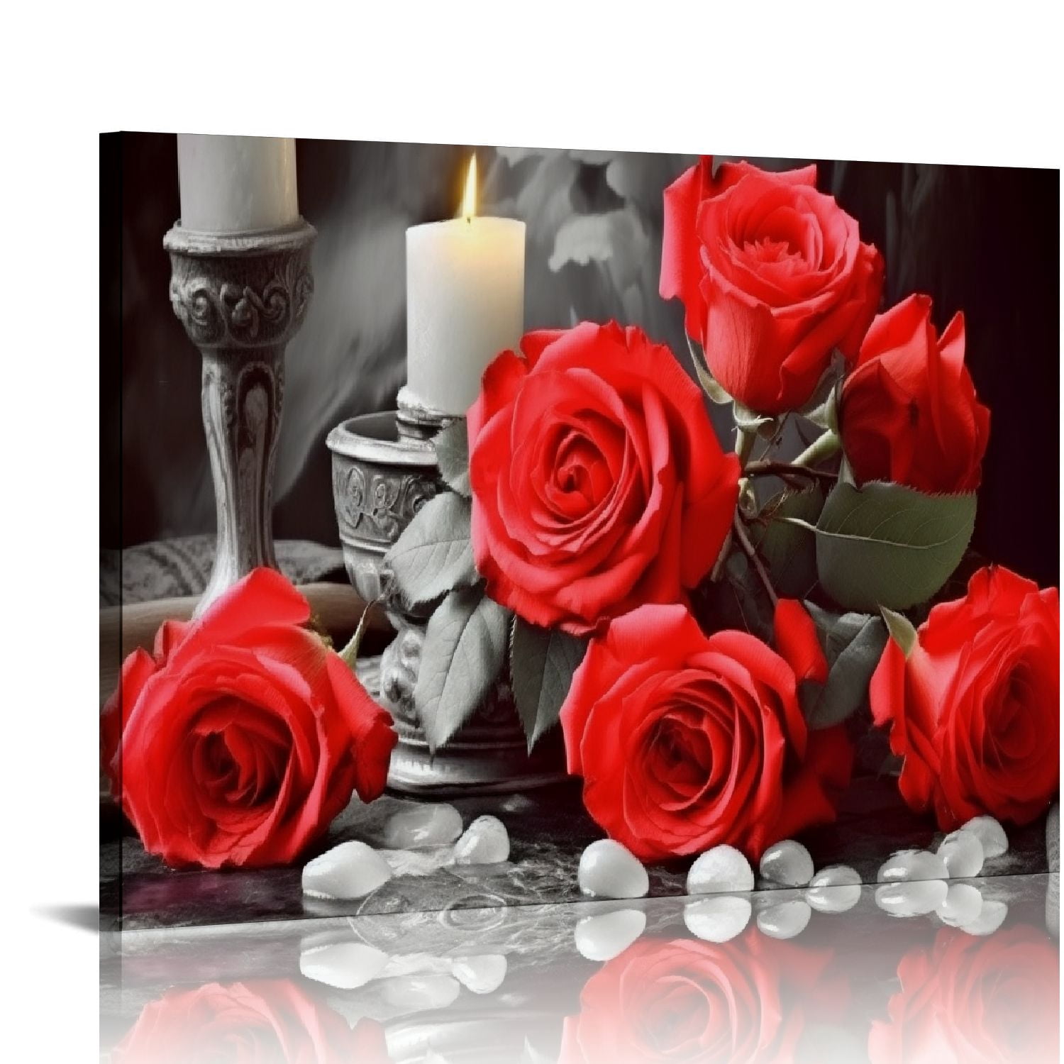 Nawypu Red Rose Flower Picture Decor Wall Art Canvas Print Black and ...