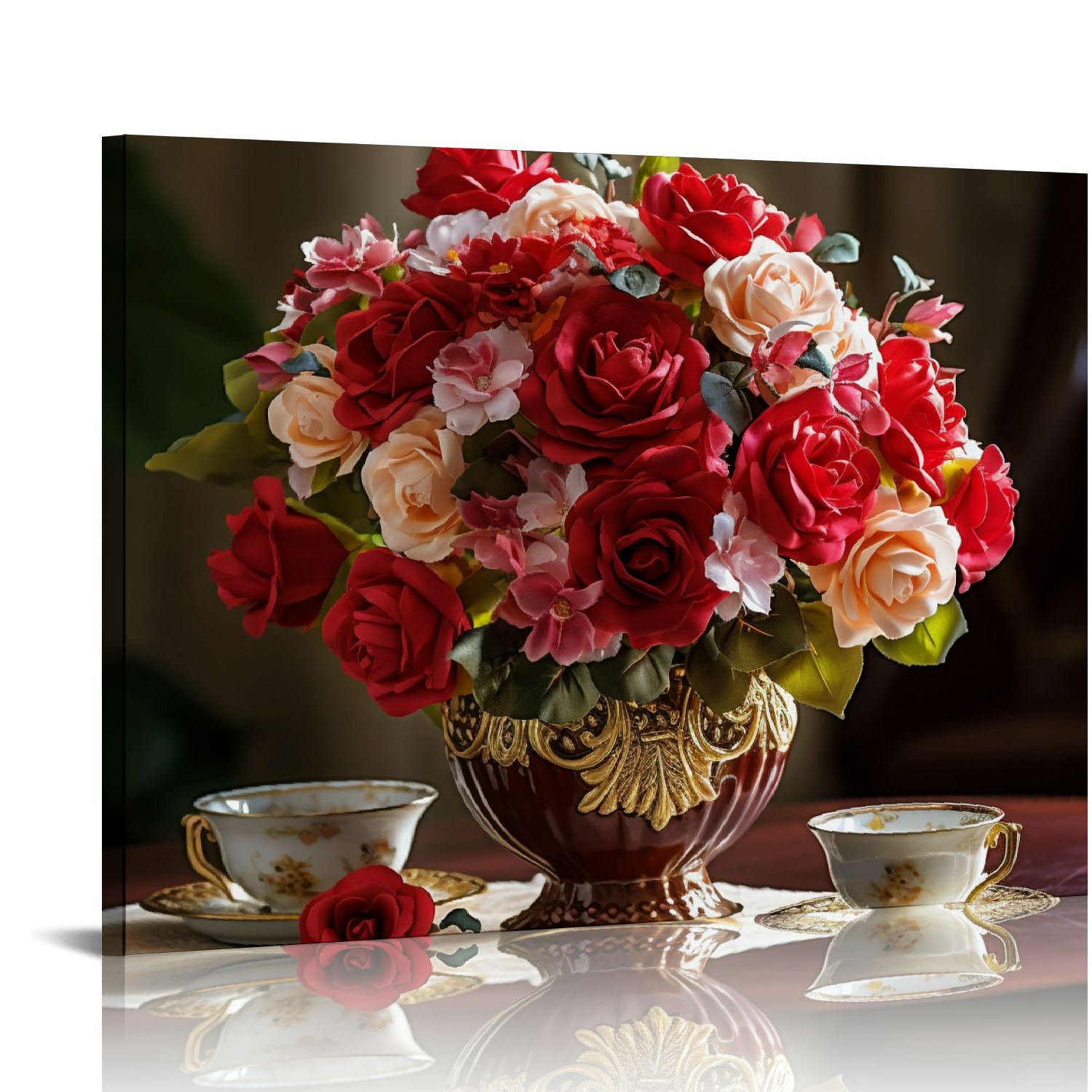 Nawypu Red Rose Flower Picture Decor Wall Art Canvas Print Black and ...