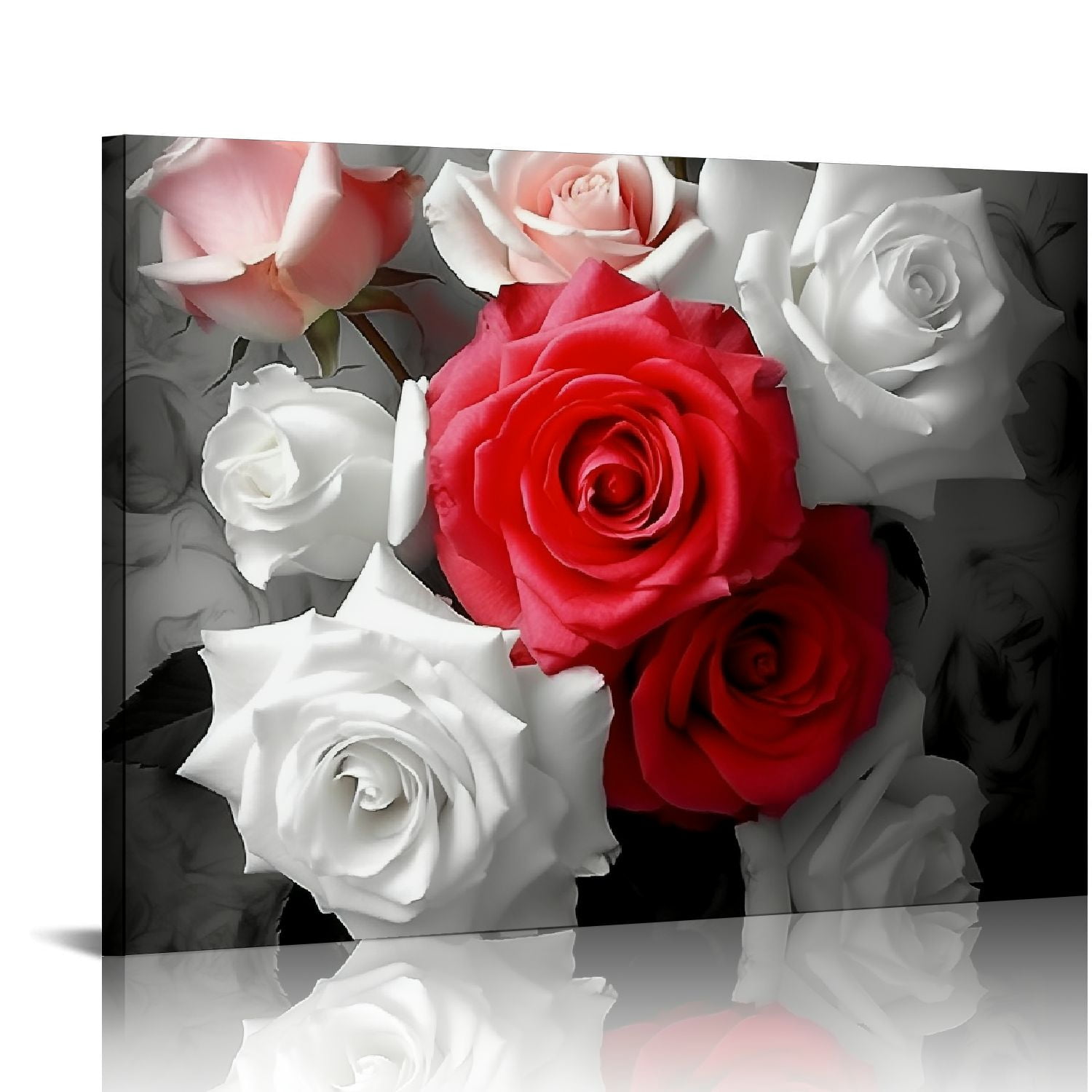 Nawypu Red Roses Flower On Black And White Canvas Wall Art Giclee Print ...