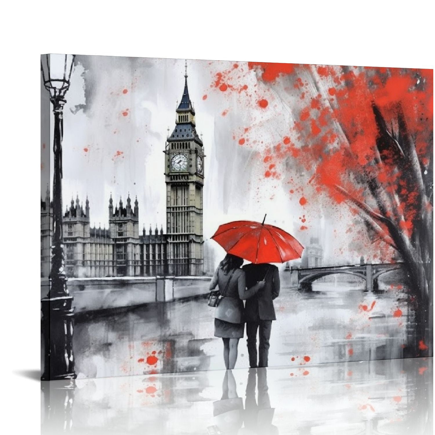 Nawypu - Red Umbrella Couple Painting Canvas Art Wall Decor Print ...