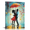 thumbnail image 1 of Nawypu  Red Umbrella Wall Art Couple Dancing in Rain Canvas Painting Picture Romantic Wall Decor for Bedroom Gift for Her Framed (Medium), 1 of 4