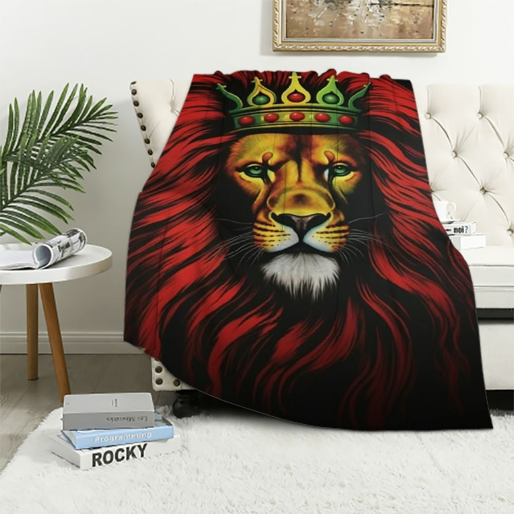 Nawypu Reggae Rasta Jamaican Lion Crown Art Blanket Throw Bedding Room