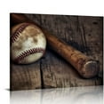 thumbnail image 1 of Nawypu  Retro Baseball Close Up on Wood -Canvas Prints Framed Ready to Hang Artwork Panels for for Living Room, Bedroom, Office Boys Room Decor, 1 of 4