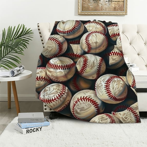 TIAOTIAOHOU Retro Baseball Pattern Throw Blanket for Boys Men Teens Adults Soft Flannel Plush Lightweight Warm Cozy Blanket for Bed Couch Sofa Travel