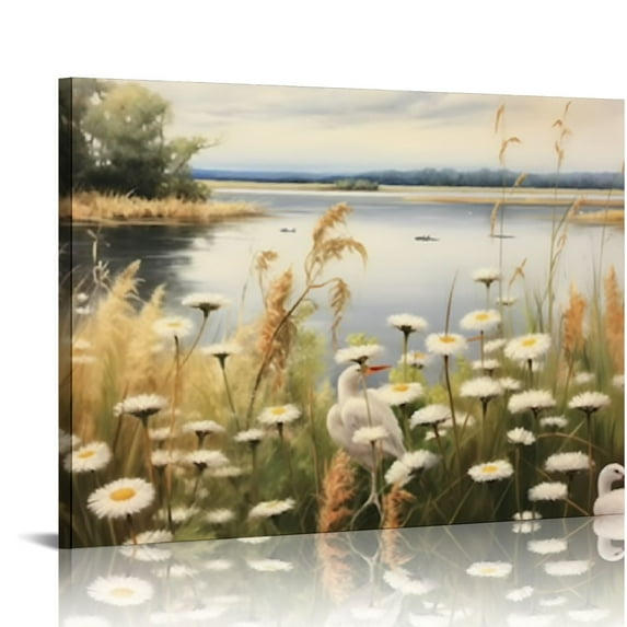 Nawypu Retro Field Landscape Canvas Wall Art Vintage Wildness Botanical Floral Poster Rustic Natural Prints Painting for Farmhouse Decor Framed