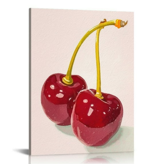 Awypu Retro Funky Cherry Canvas Wall Art, Vintage 70s Posters for Room Aesthetic, Trendy Preppy Cherry Picture Print for Teen Girls College Dorm Apartment Decor