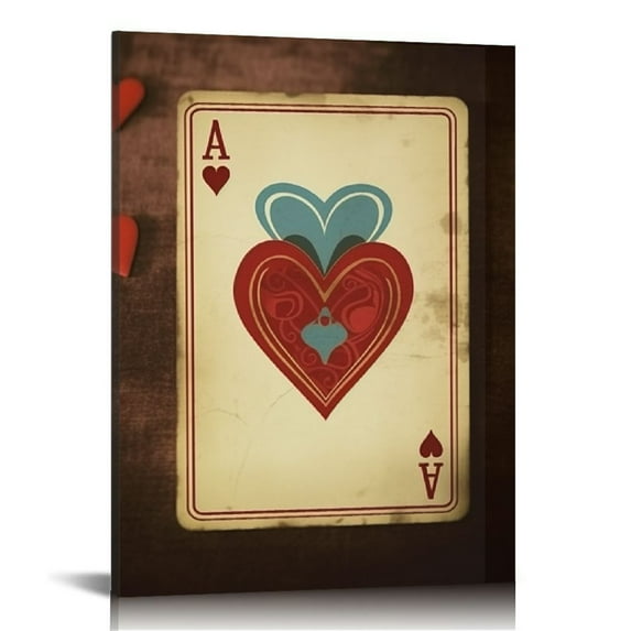 Nawypu Retro Playing Card Wall Art Queen And King Playing Cards Vintage Poker Playing Cards Canvas Red Heart Playing Card Wall Art Poker Artwork for Living Room Bedroom Bar Decor  No Frame