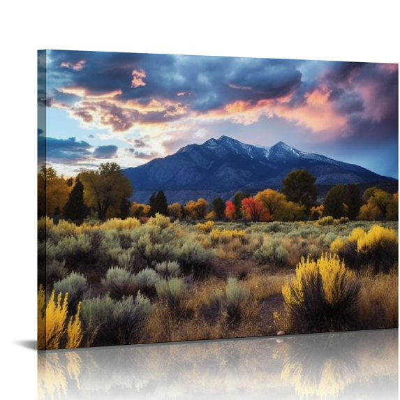 Nawypu Rocky Mountain Photography Print (Not Framed) Picture of Taos Mountain Under Stormy Sky at Sunrise near Taos, New Mexico Western Wall Art Southwestern Decor