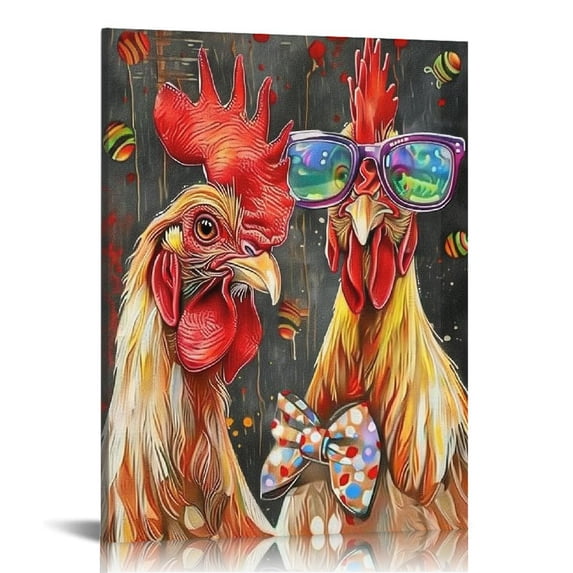 Nawypu Roosters Canvas Wall Art Painting Chicken Family Rooster Hen Chicks Picture Giclee Prints Funny Farm Animal Arts for Living Room Dining Room Kitchen Decor
