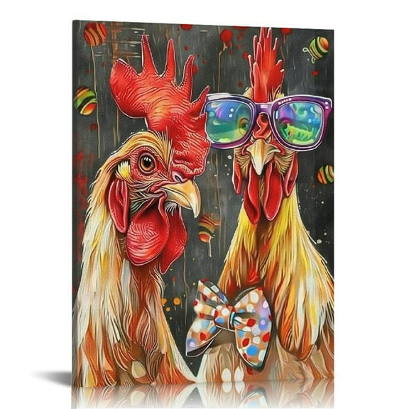 Nawypu  Roosters Canvas Wall Art  Painting Chicken Family Rooster Hen Chicks Picture Giclee Prints Funny Farm Animal Arts for Living Room Dining Room Kitchen Decor