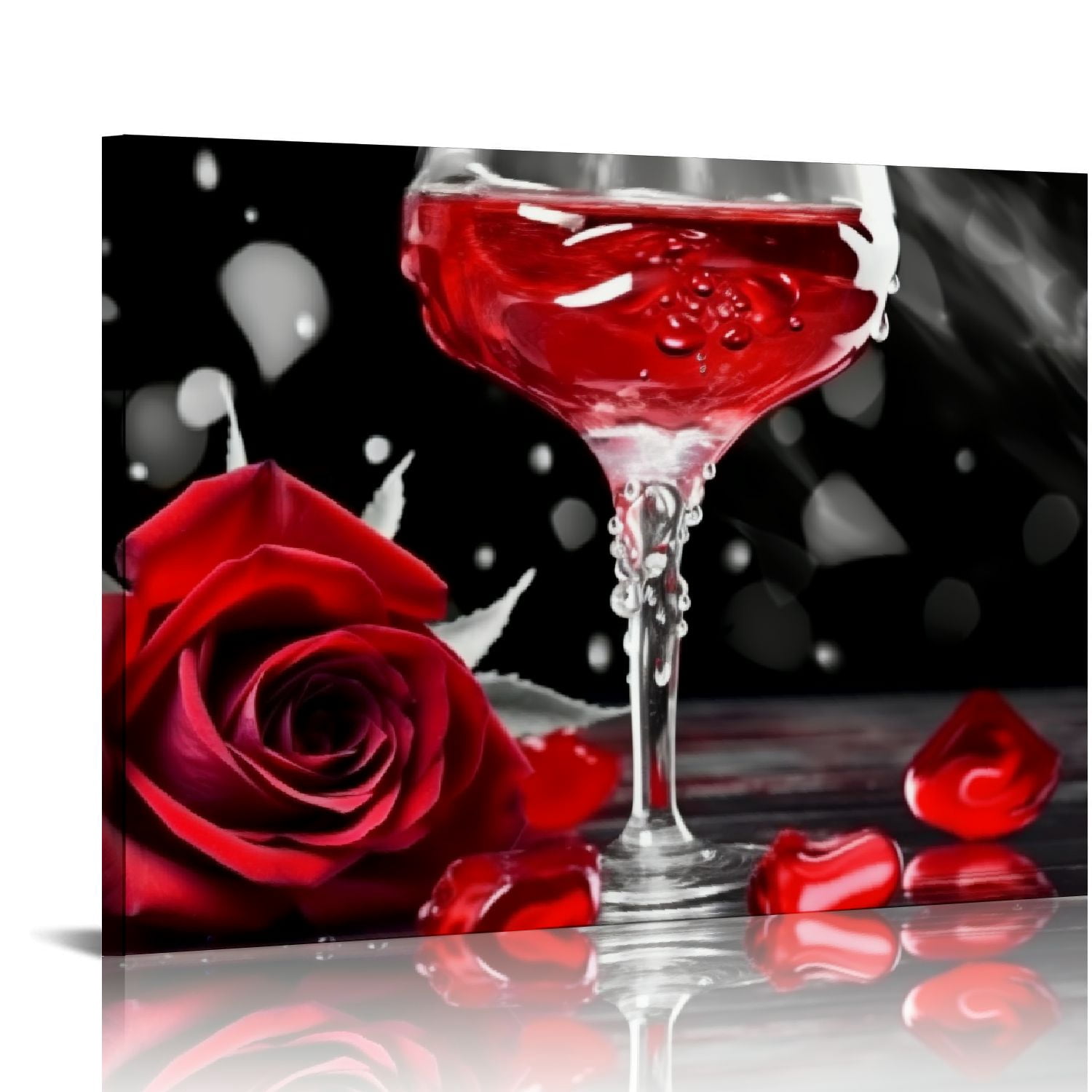 Nawypu Rose Canvas Wall Art Framed Red and Black for Bathroom Decor ...