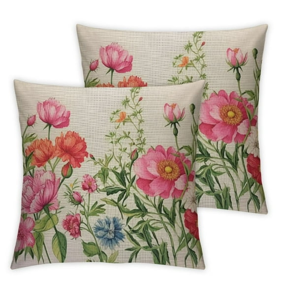 Nawypu Rose Flowers Decorative Throw Pillows Covers, Watercolor Bouquet Floral Rose Peony Garden Throw Cushion Cover 2pcs Pillowcases for Bedroom Sofa Living Room, 2pcs