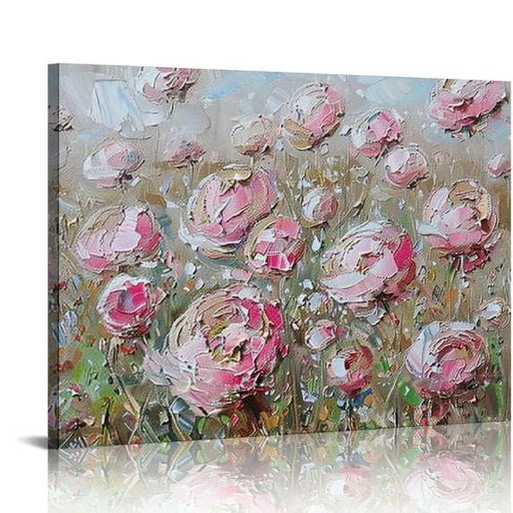 Nawypu Rose Painting Flowers Florals Canvas Abstract Landscape Wall Art, Textured Picture Dusty Pink Print Modern Romantic Artwork Framed for Bedroom Living Room Office Home Decor Large
