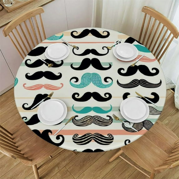 ONETECH Round Fitted Tablecloth Colored Round Table Cloth with Elastic Edged Father's Day Waterproof Wipeable Table Cover