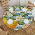 thumbnail image 1 of Nawypu  Round Fitted Tablecloth Stripes Lemon Flower Fruits Pattern Table Cloth with Elastic Edged Waterproof Wipeable Round Table Cover for Patio Parties Outdoor Decor, 1 of 7