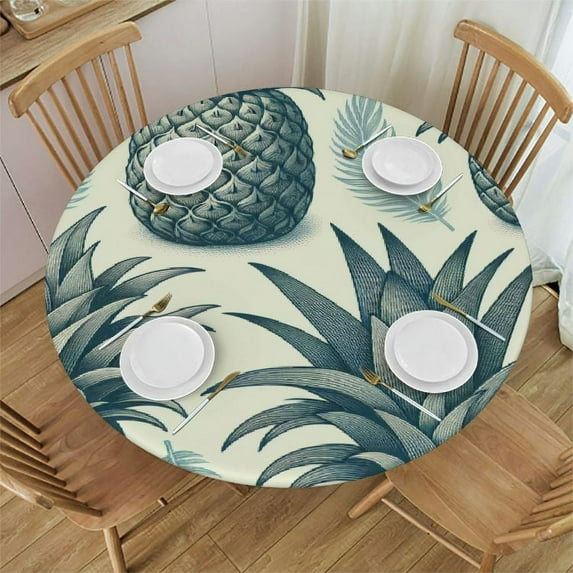 Nawypu Round Fitted Tablecloth Yellow Pineapple Slice Round Table Cloth with Elastic Edged Fruit Pattern Waterproof Wipeable Table Cover