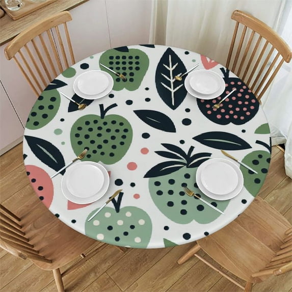 Nawypu Round Table Cloth,Apple Fruit Abstract Elastic Stretch Tablecloth for Dining, Kitchen, Wedding, Parties, Fits Tables
