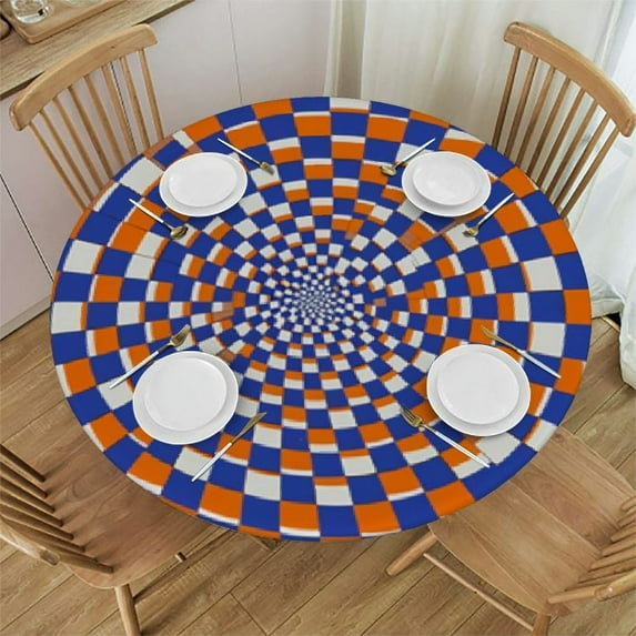 Nawypu Round Table Cover, Waterproof Reusable Table Cloth Round Fitted Vinyl Tablecloth with Elastic Edged for Parties Outdoors, Fractal Pattern
