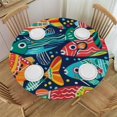 thumbnail image 1 of Nawypu Round Tablecloth Colorful Fish Round Fitted Tablecloth with Elastic Edge, Waterproof Oil Proof Table Cloth Wipe Clean Table Cover for Indoor and Outdoor, 1 of 7