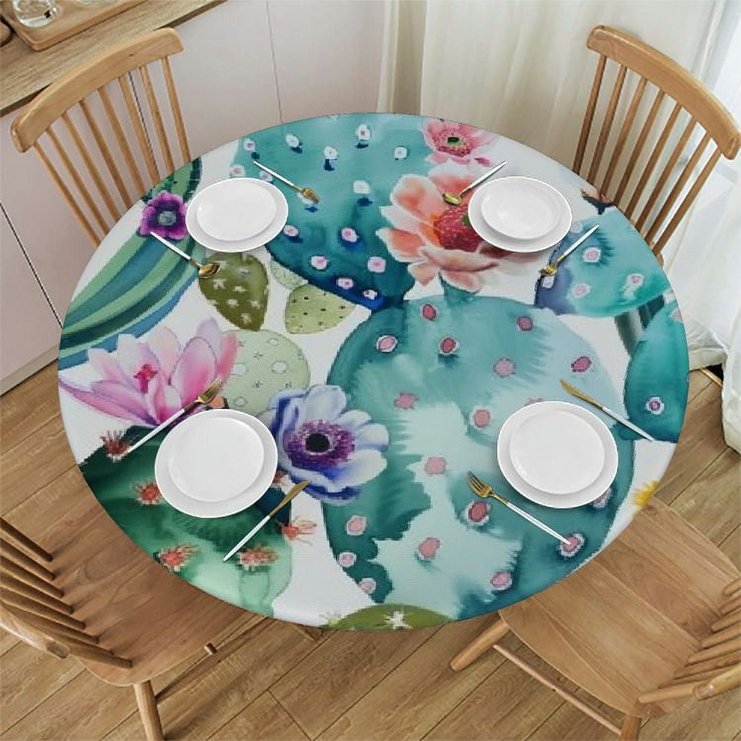 Nawypu Round Tablecloth for Dining Table Fabric Table Cover Cactus