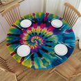 thumbnail image 1 of Nawypu Round Tablecloth Rainbow Tie Dye Colorful Fitted Elastic Waterproof Wipeable Table Cloth Cover Decor Table Pad Cover for lndoor Outdoor-Medium, 1 of 7