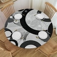 thumbnail image 1 of Nawypu Round Tablecloth Washable Circle Gradient Geometry Pattern Table Cover Kitchen Picnic Dinning Tabletop Home Decoration Abstract Fits&nbsp;up&nbsp;Diameter&nbsp;Tables Black and Silver, 1 of 7