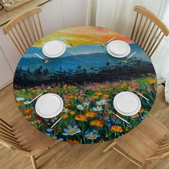 Nawypu Round Tablecloth for Picnic Dining Kitchen Farmhouse White