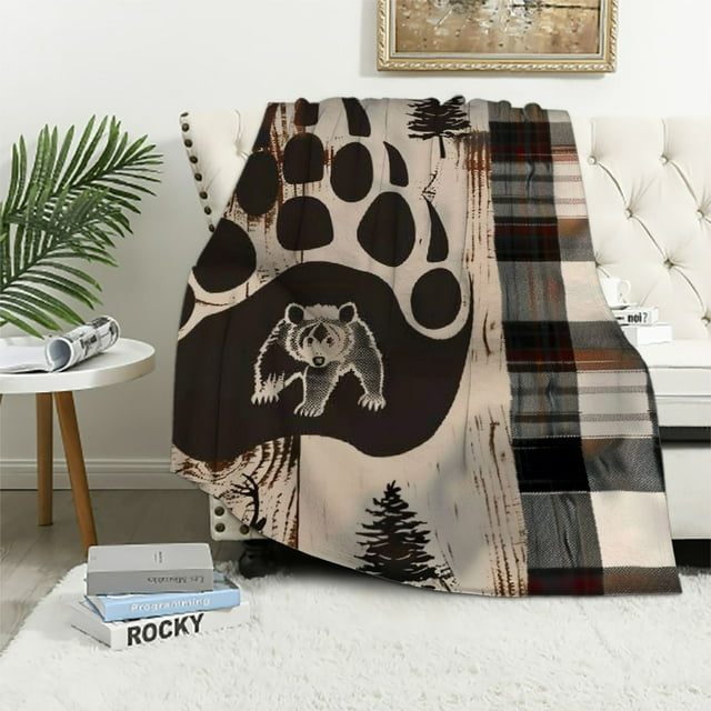 Nawypu Rustic Bear Sherpa Blanket Hunting Deer Elk Throw Blanket