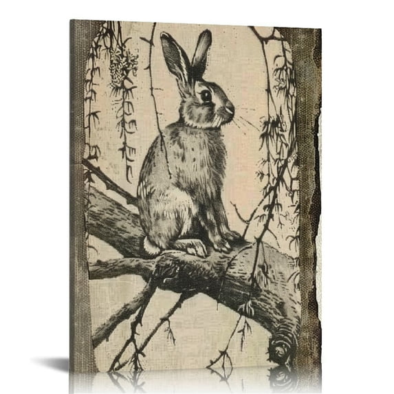 Nawypu Rustic Easter Decorations Bunny Photo Rabbit Painting with Frame Farmhouse Decoration Wall Art Canvas Print Window Home Bedroom Decor