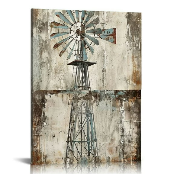 Nawypu Rustic Farmhouse Style Rusty Windmill Picture Canvas Prints Wall Art Decor for Home Wall Decoration Gallery Wrapped Artwork Vintage Country Farm Bedroom Living Room Wall Decoration