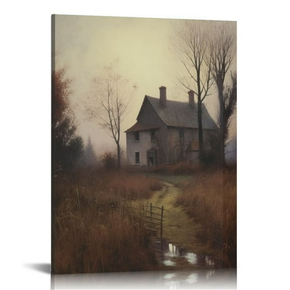 Awypu Rustic Farmhouse Wall Art Decor Canvas Boho Art Deco Landscape Picture for Bathroom - Autumn Fall Town Harvest Scenery - Vintage French Country Kitchen Print Poster
