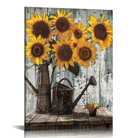 Nawypu Rustic Sunflower Canvas Wall Art: Vintage Flower Picture Print Farmhouse Wall Decor - Floral Pot Decorative Poster Framed Artwork Decoration for Bedroom Home Office Ready to Hang