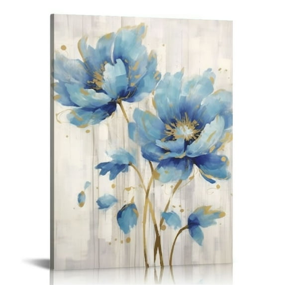 Awypu Rustic Wooden Flower Wall Art: Blossom Floral Artwork Print on Natural Wood Grain Picture Framed for Home and Kitchen