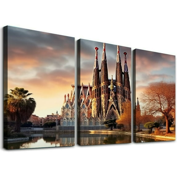 Nawypu Sagrada Familia Barcelona Spain Poster Canvas Pictures Wall Art For Office Living Room Bedroom Home Prints Decorations 12''x16''X3 Panels
