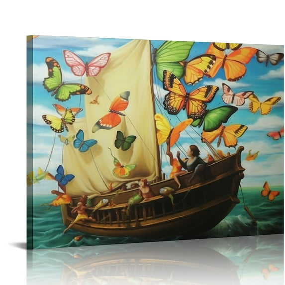 Nawypu  Salvador Dali Wall Art Butterfly - Ship with Butterfly Sails Canvas Art Print - Surrealist Painting - Butterfly Wall Decor for Bedroom Aesthetic Poster Unframed (12x16in/30x40cm)