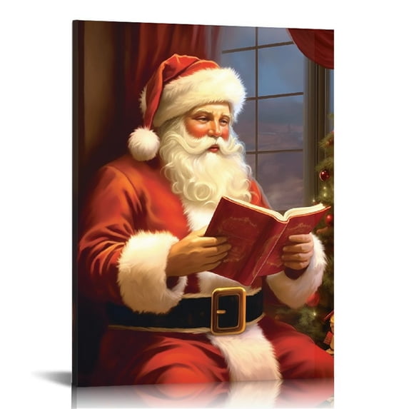 Nawypu Santa Claus Canvas Wall Art Red Clothes Reading Letter Pictures Prints Vintage Christmas Tree Painting for Living Room Bedroom Office Wall Decor