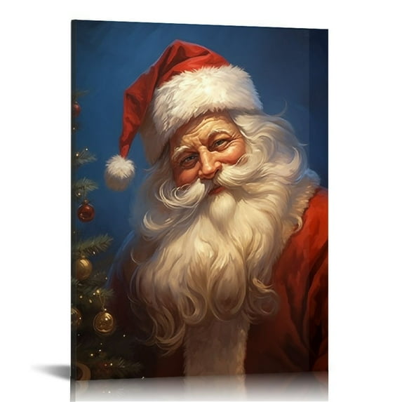 Nawypu Santa Claus Canvas Wall Art Santa Face Portrait Poster Prints New Year Picture Vintage Artwork Christmas Decor Framed Gallery Wrapped