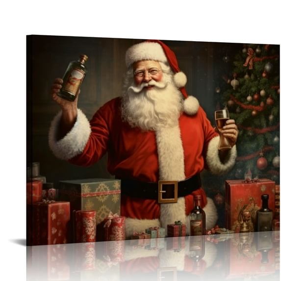 Nawypu Santa Claus Celebrates Christmas with You Picture Christmas Tree Canvas Wall Art Poster Christmas Deer Decoration Living Room Bedroom Happy New Year Gift for Men and Women