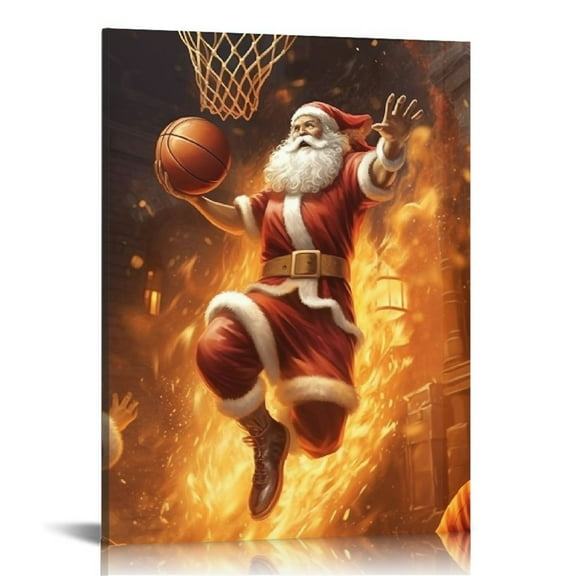 Nawypu Santa Claus Dunking Christmas Basketball in Winter Wonderland, Christmas Canvas Painting,Wall Art Decoration-Christmas Poster Gift for Basketball Lovers Home Decor Living Room