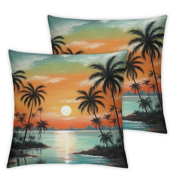 WERPE Satin Throw Pillow Covers Palm Trees Throw Pillow Covers Modern Tropical Palm Trees Decorative Pillows for Bed Hidden Zipper for Couch Bed Home Decor 2pcs