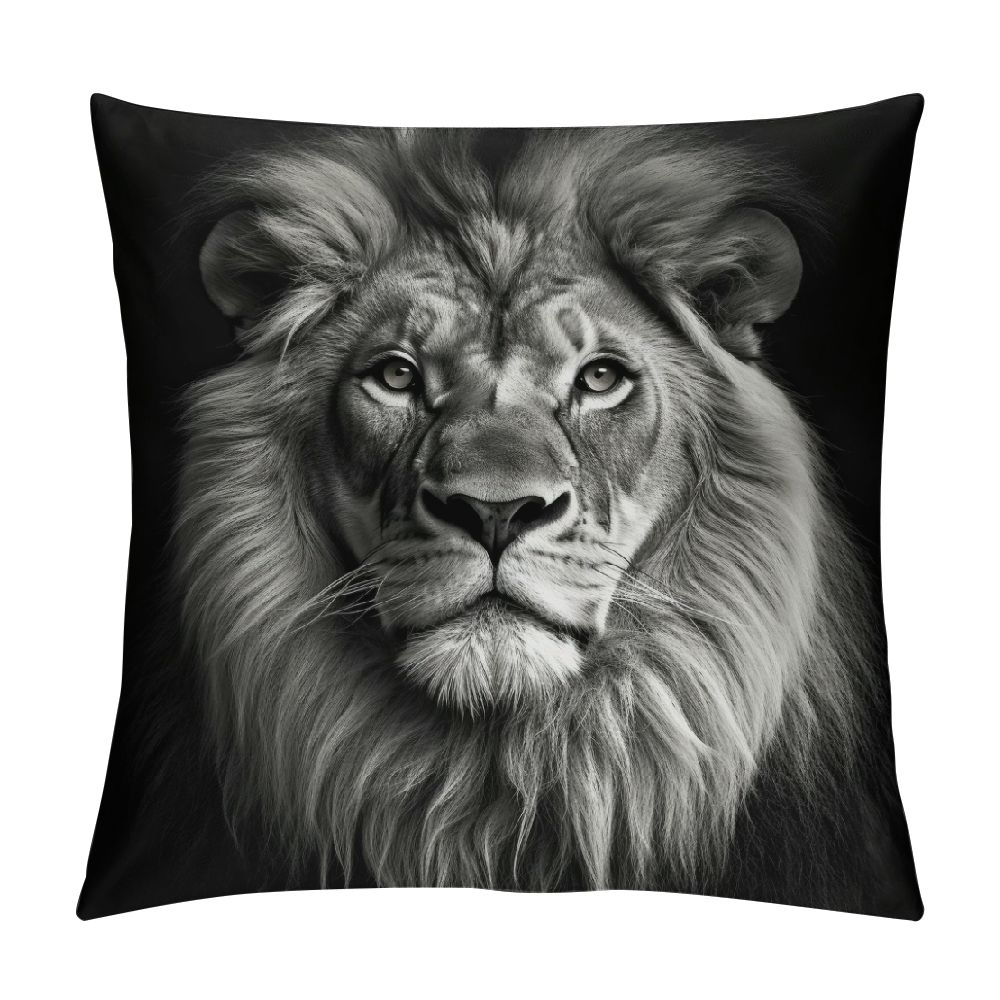 Nawypu Savannah Pillow Sham, Huge Lion Head with Fure Mane Against Dark