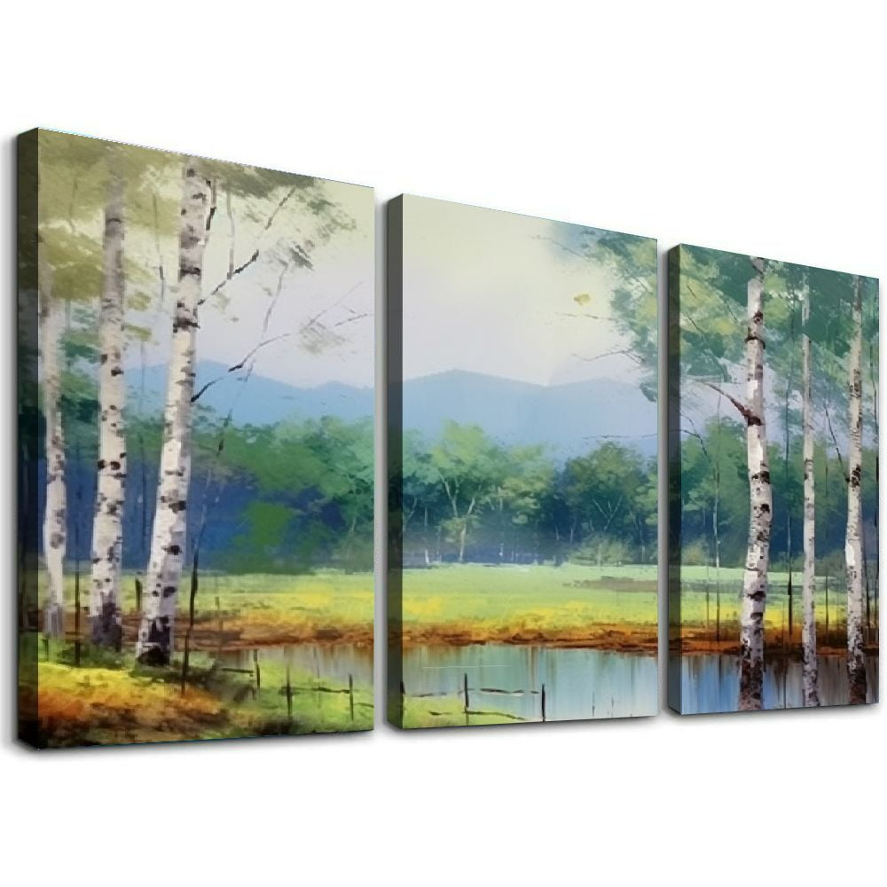 Nawypu Scenery Wall Art Forest Landscape Tree Canvas Textured Painting ...